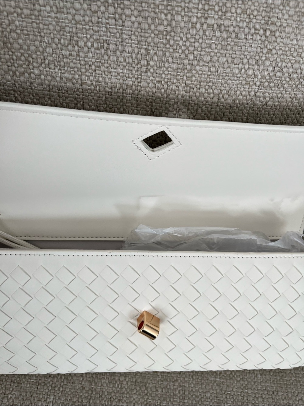 White Woven Leather Crossbody Bag with Gold Accent
